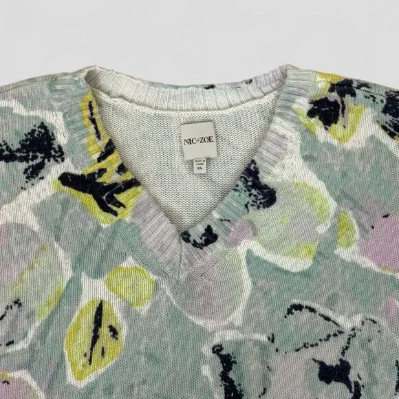 Nic + Zoe Women's Greenhouse Garden Sweater Blue Cotton V-Neck Size XL - Picture 7 of 11